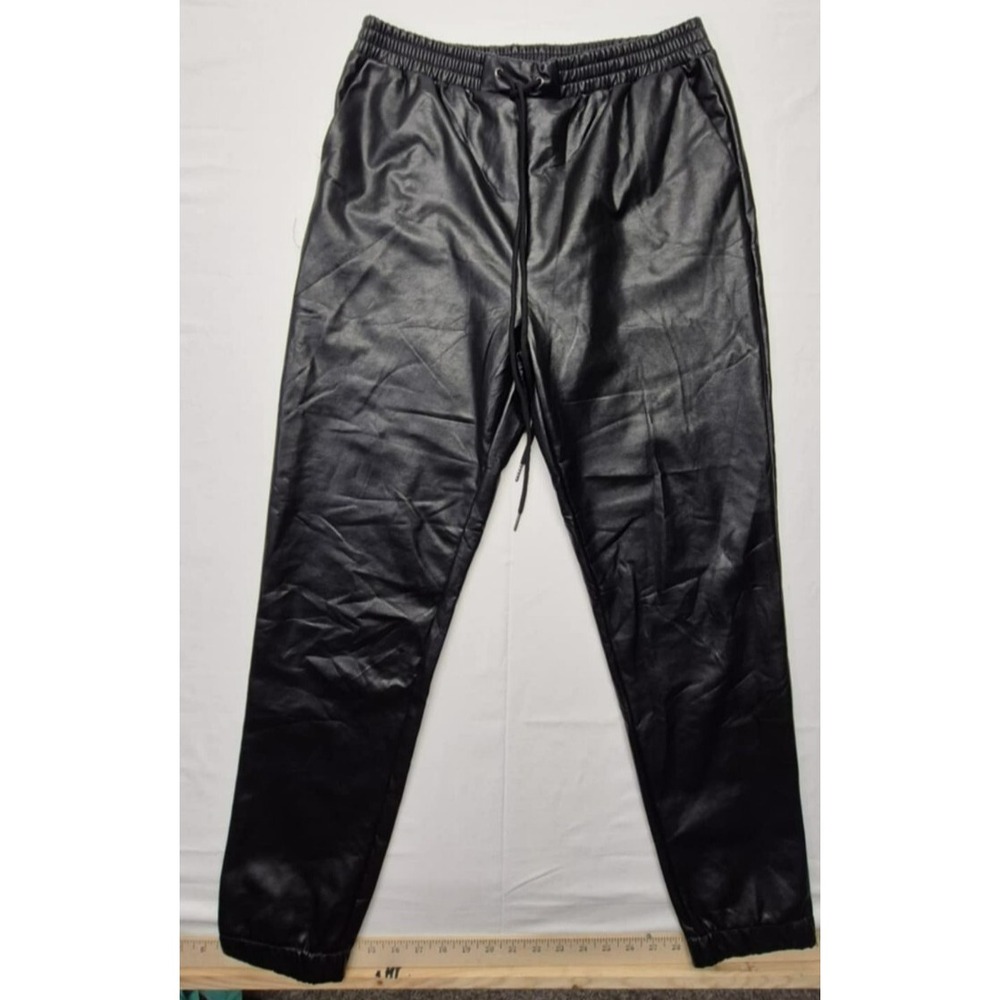 21 Saints women's Black High‎ Rise Faux Leather Joggers sz Large